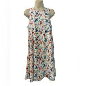 Hatley Dress Womens Small Multicolor Sleeveless Sailboat Print Tie Back Lined
